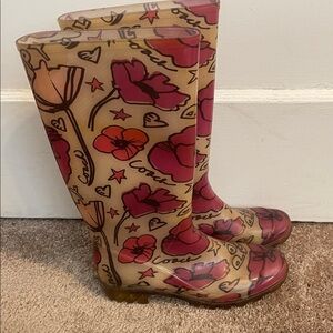 Coach Women's Floral Rain Boots - Pink and Tan